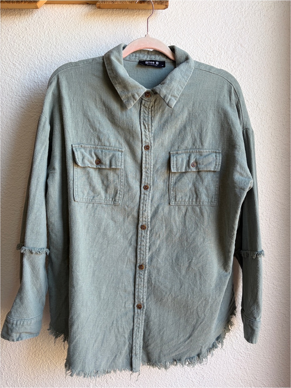 Blue B Sage Green Linen Shacket Medium